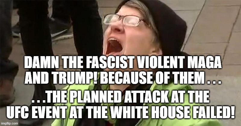 Why do we put up with these people? | Damn the fascist violent maga and Trump! Because of them . . . . . .the planned attack at the UFC event at the white house failed! | image tagged in crying liberal,trump,maga,political meme,meme | made w/ Imgflip meme maker
