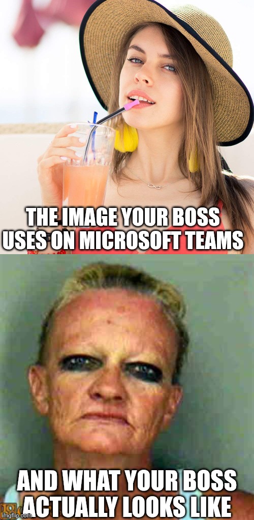 Ladies, there is a difference between a small white lie vs flat-out fraud! | The image your boss uses on Microsoft Teams; And what your boss actually looks like | image tagged in boss,microsoft,work,picture,why does this exist,the truth | made w/ Imgflip meme maker