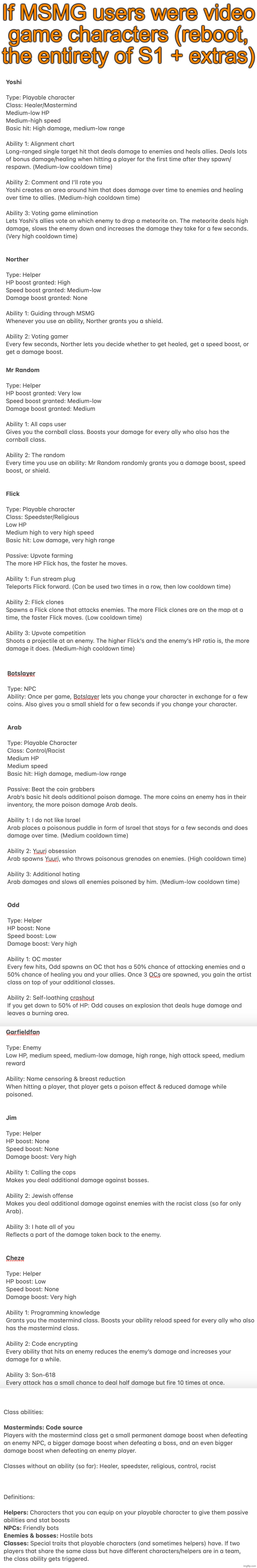 A few explanations were added, as well as a special thingy for Yoshi and Cheze | If MSMG users were video game characters (reboot, the entirety of S1 + extras) | image tagged in msmg videogame reboot | made w/ Imgflip meme maker