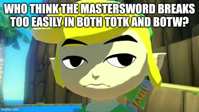 Zelda | Who think the mastersword breaks too easily in both totk and botw? | image tagged in zelda | made w/ Imgflip meme maker