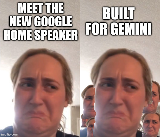 Mega kombucha girl | Meet the new Google Home Speaker; built for Gemini | image tagged in mega kombucha girl | made w/ Imgflip meme maker