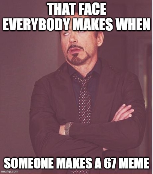 Face You Make Robert Downey Jr | that face everybody makes when; someone makes a 67 meme | image tagged in memes,face you make robert downey jr | made w/ Imgflip meme maker