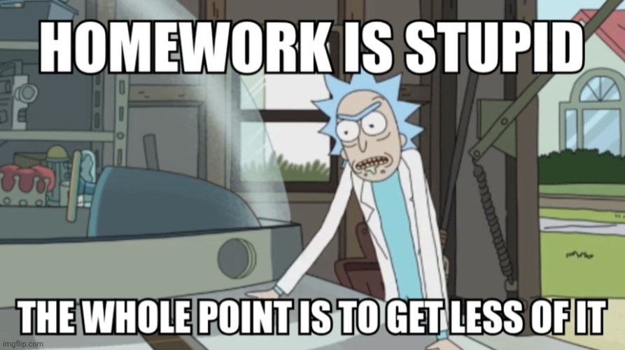 HOMEWORK | image tagged in memes,rick and morty,homework,stupid,adult swim,no no hes got a point | made w/ Imgflip meme maker