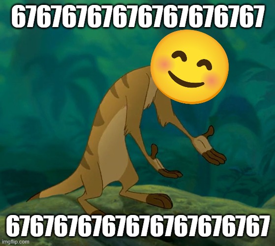 baffled timon | 67676767676767676767; 6767676767676767676767 | image tagged in baffled timon | made w/ Imgflip meme maker