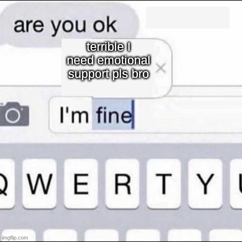 wow | terrible I need emotional support pls bro | image tagged in im fine,autocorrect,help,help me,sad,certified bruh moment | made w/ Imgflip meme maker