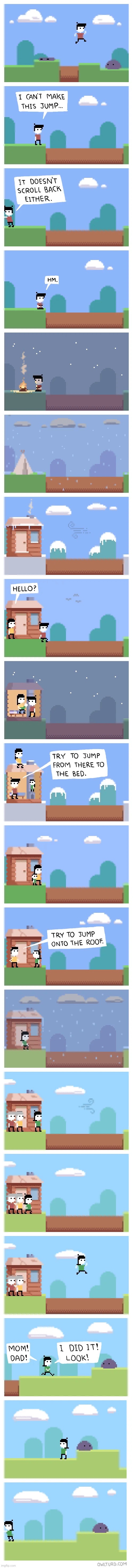 Kind of a sad story | image tagged in comics,jumping,video game | made w/ Imgflip meme maker