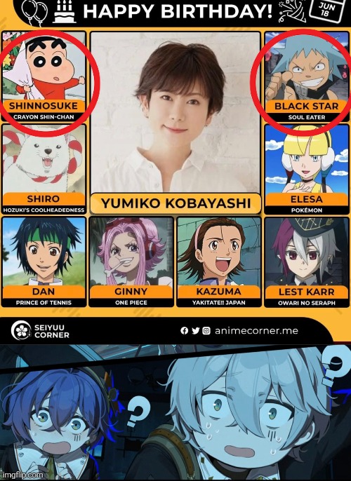 Shin-chan and Soul Eater was my childhood series! Didn't expect to see this! | image tagged in same voice actor,shin-chan,soul eater | made w/ Imgflip meme maker