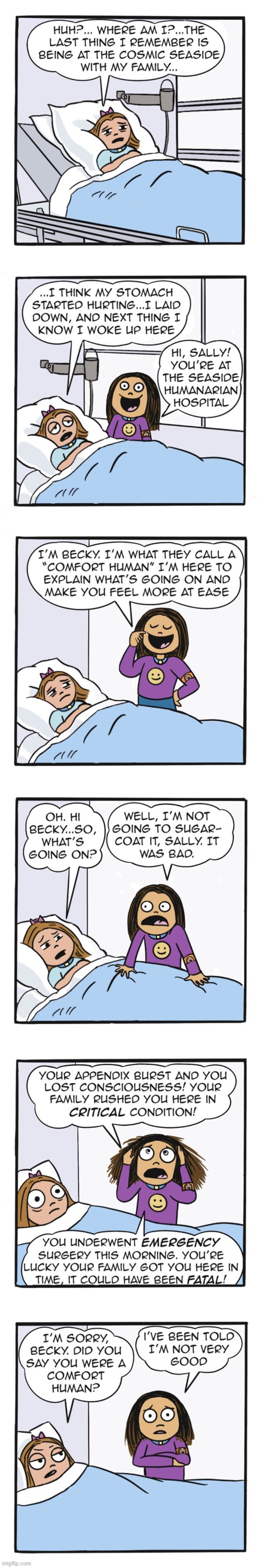 image tagged in humans,sally,becky,hospital,comfort,human | made w/ Imgflip meme maker
