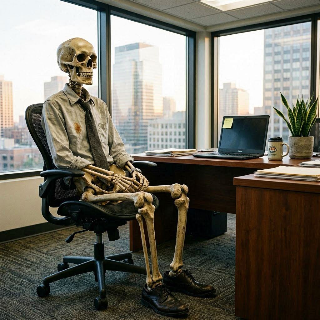 Skeleton Waiting in Office Blank Meme Template