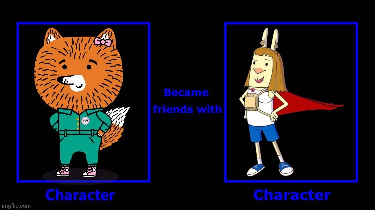 What if Lotta (Carl the Collector) became friends with Cece Bell (El Deafo) (Credit to KaijuFan2000DA for template used) | image tagged in meme,memes,crossover,friends,carl the collector,el deafo | made w/ Imgflip meme maker