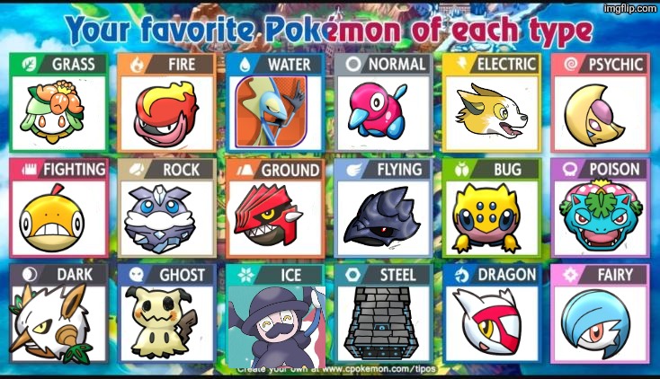 New favorite Pokemon of every type list. (June 2026 edition) | image tagged in pokemon | made w/ Imgflip meme maker