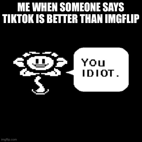 Flowey idiot | Me when someone says TikTok is better than Imgflip | image tagged in flowey idiot,tiktok sucks,undertale,memes,funny,so true memes | made w/ Imgflip meme maker