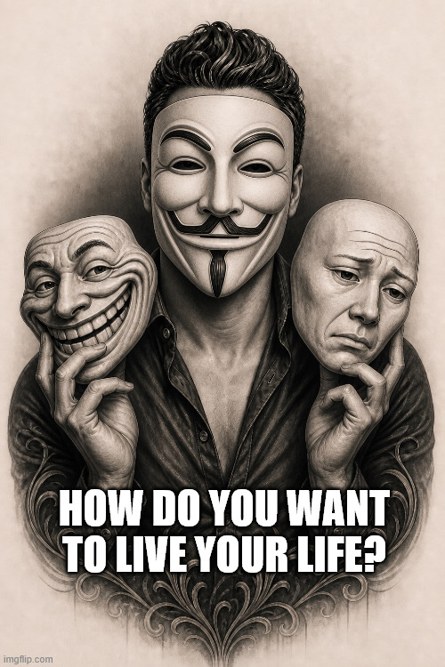 We all have masks on | HOW DO YOU WANT TO LIVE YOUR LIFE? | image tagged in life,epstein files,btc | made w/ Imgflip meme maker
