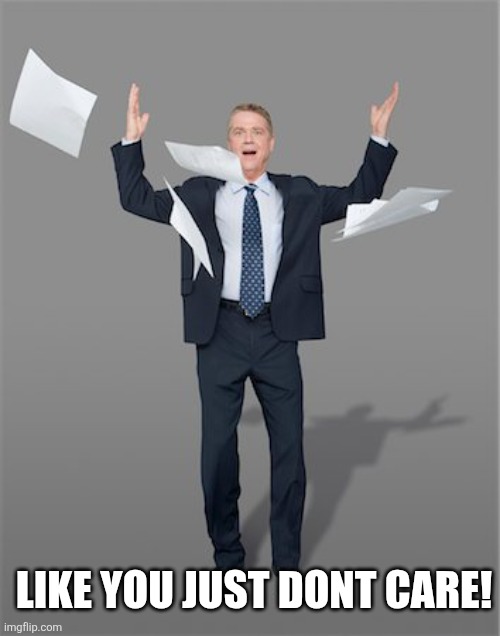 Office Frustration Hands in Air | Like you just dont care! | image tagged in office frustration hands in air | made w/ Imgflip meme maker