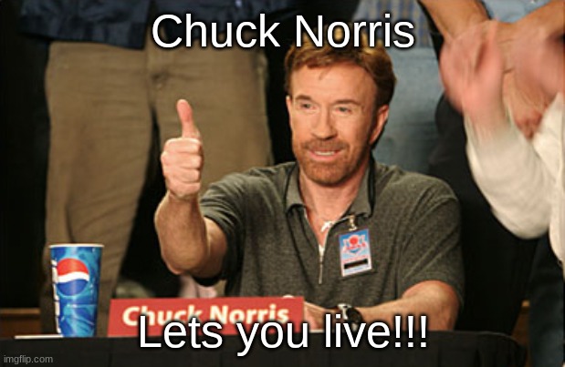 Chuck Norris Approves Meme | Chuck Norris Lets you live!!! | image tagged in memes,chuck norris approves,chuck norris | made w/ Imgflip meme maker