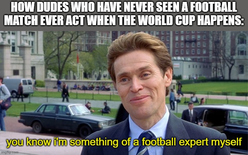 and then they always don't watch the matches | How dudes who have never seen a football match ever act when the world cup happens:; you know i'm something of a football expert myself | image tagged in you know i'm something of a scientist myself,soccer,football,relatable memes,lol so funny | made w/ Imgflip meme maker