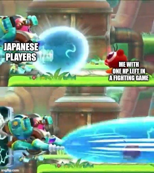 JP players are so hard to beat | Japanese players; Me with one hp left in a fighting game | image tagged in beam attack,memes,funny,fighting | made w/ Imgflip meme maker