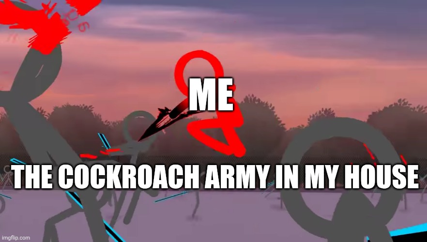 Me vs. cockroach army | Me; The cockroach army in my house | image tagged in bugs,insects | made w/ Imgflip meme maker