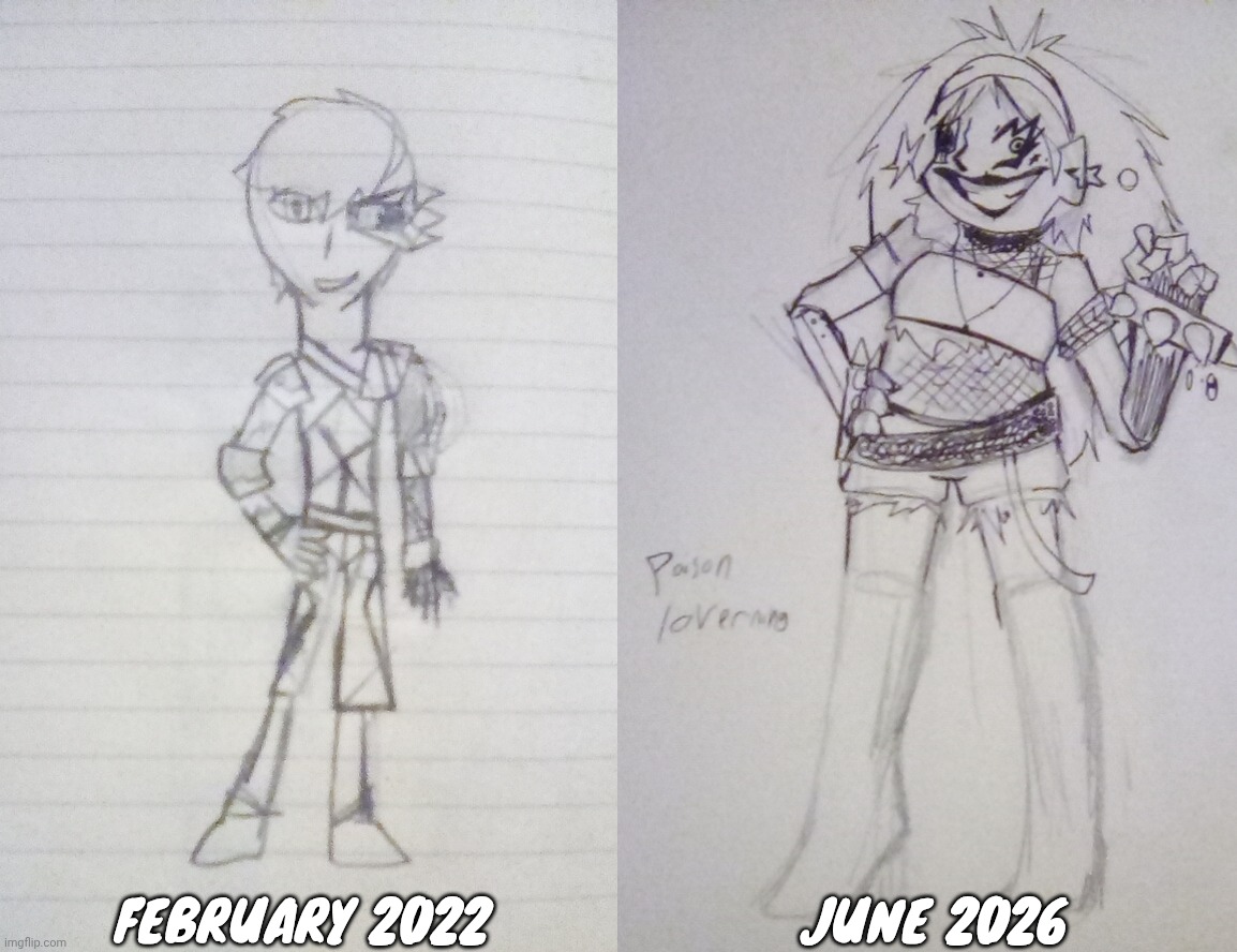 Crazy to think I drew both of these designs | June 2026; February 2022 | made w/ Imgflip meme maker