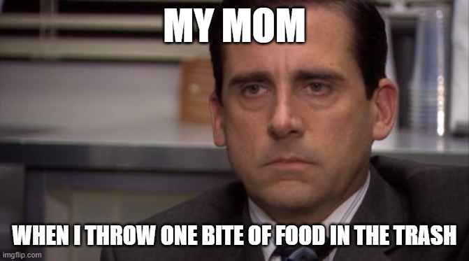Are you kidding me | My mom; when i throw one bite of food in the trash | image tagged in are you kidding me | made w/ Imgflip meme maker