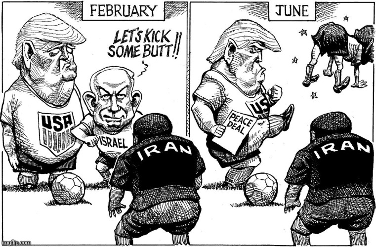 The only butt that's getting kicked is yours. | image tagged in comics/cartoons,donald trump,trump,iran | made w/ Imgflip meme maker