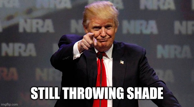 Trump Smiling | Still throwing shade | image tagged in trump smiling | made w/ Imgflip meme maker