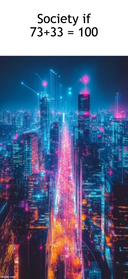 Title¹⁰⁸ (BOTFS) | Society if 73+33 = 100 | image tagged in funny,meme,memes,funny meme,funny memes,math | made w/ Imgflip meme maker