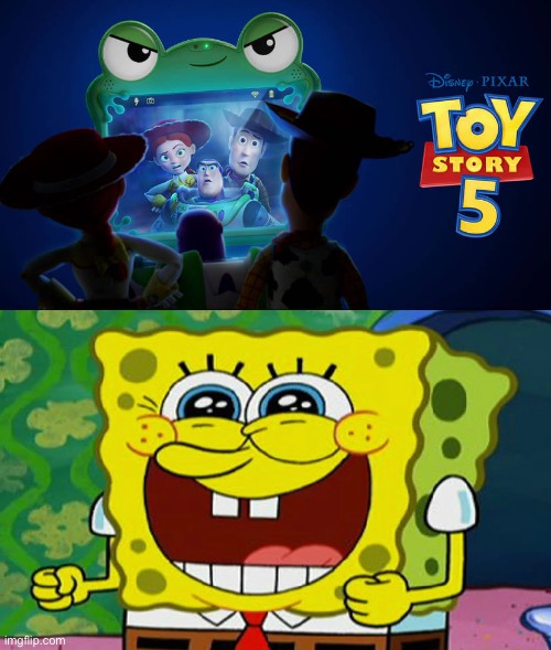 SpongeBob SquarePants Loves Toy Story 5 | image tagged in who loves toy story 5,spongebob squarepants,toy story,deviantart,crossover,memes | made w/ Imgflip meme maker