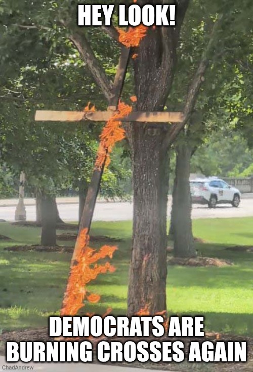 Asian leftist Democrat burns a cross with a MAGA hat on it to "protest white nationalism and MAGA." News media lie about it. | Hey look! Democrats are burning crosses again | image tagged in chicago,asian,democrats,burning,white | made w/ Imgflip meme maker