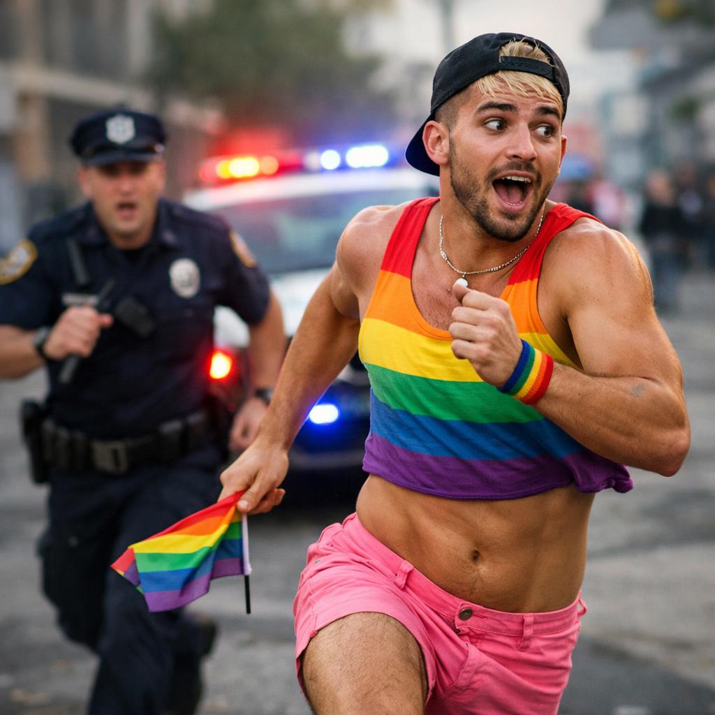 make a gay dude run from the police Blank Meme Template