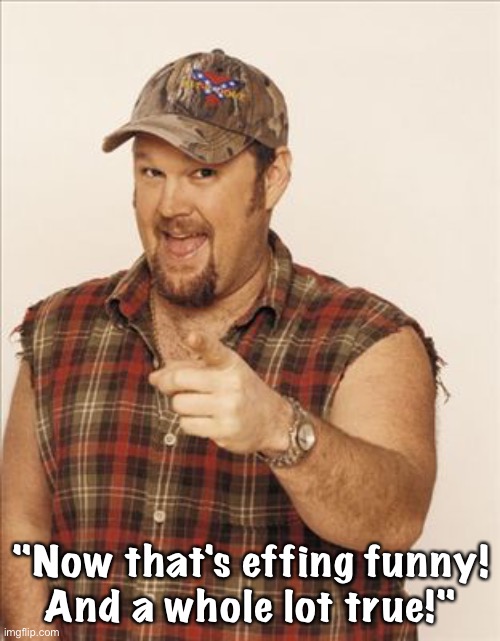 Larry The Cable Guy | "Now that's effing funny!
And a whole lot true!" | image tagged in larry the cable guy | made w/ Imgflip meme maker
