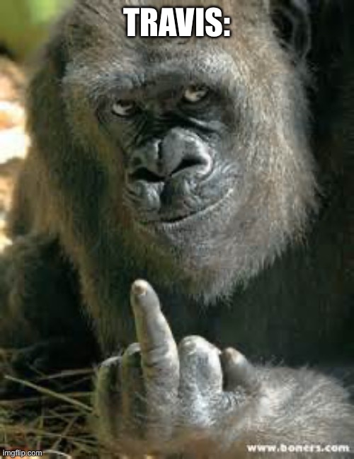 Gorilla flipping the bird | Travis: | image tagged in gorilla flipping the bird | made w/ Imgflip meme maker