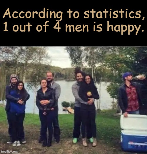 Hoping this is not true... | According to statistics,
1 out of 4 men is happy. | image tagged in men and women,relationships,relationship memes,uh oh,nuh uh | made w/ Imgflip meme maker