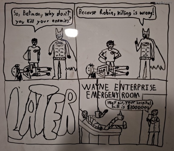 I made this lol | image tagged in batman,bruce wayne,comics/cartoons,lol so funny,hospital,one piece | made w/ Imgflip meme maker