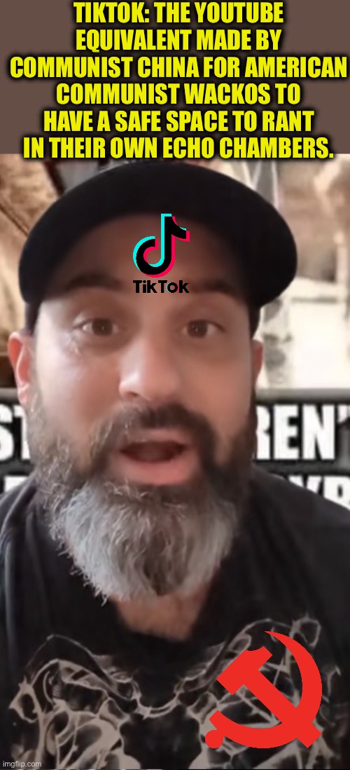 Tiktok | Tiktok: The YouTube equivalent made by communist China for American communist wackos to have a safe space to rant in their own echo chambers. | image tagged in tiktok,communists,memes,liberal logic,stupid liberals,china | made w/ Imgflip meme maker