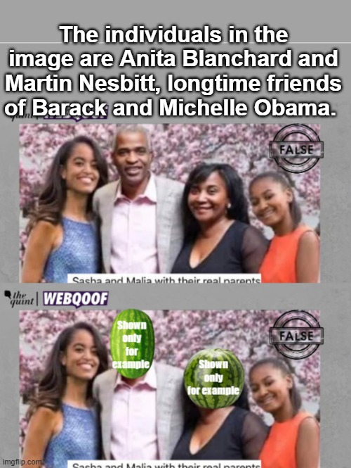 The individuals in the image are Anita Blanchard and Martin Nesbitt, longtime friends of Barack and Michelle Obama. | made w/ Imgflip meme maker