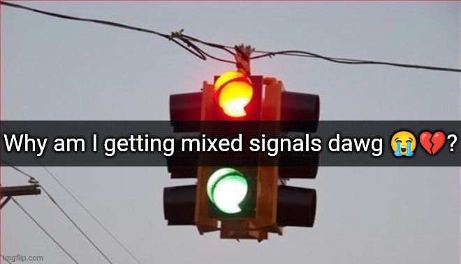 Traffic lights | Why am I getting mixed signals dawg 😭💔? | image tagged in traffic lights,memes | made w/ Imgflip meme maker