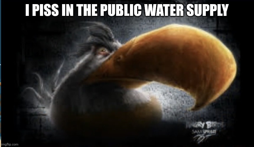 Sam Spratt is peak part 3 | I piss in the public water supply | image tagged in realistic mighty eagle,angry birds,piss,memes | made w/ Imgflip meme maker