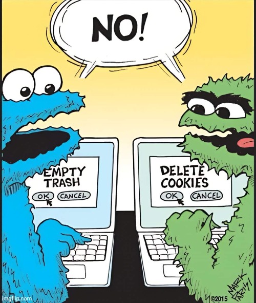 Software Street | image tagged in cookie monster,oscar the grouch,sesame street,computers,comics | made w/ Imgflip meme maker