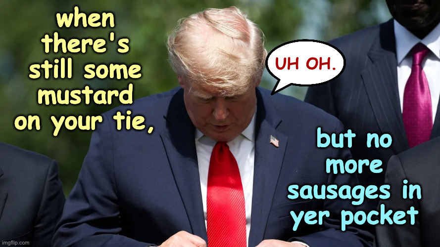 First family problems. | when there's still some mustard on your tie, but no more sausages in yer pocket; uh oh. | image tagged in memes,trump,just lick it,first family problems | made w/ Imgflip meme maker
