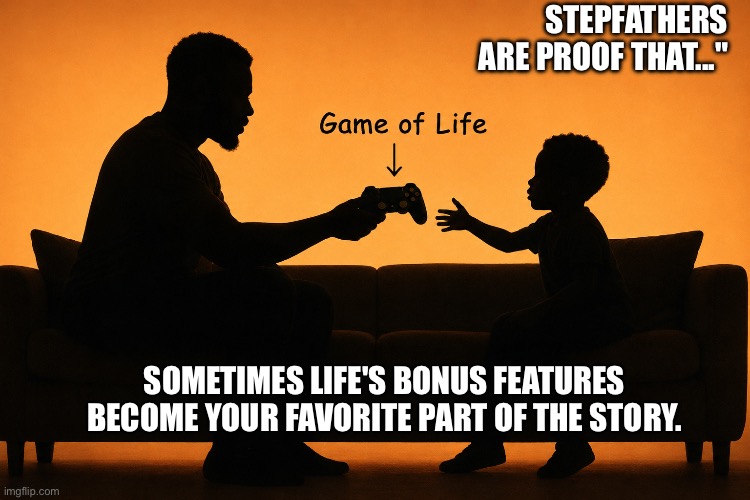 Father has many different meanings | Stepfathers are proof that..."; Sometimes life's bonus features become your favorite part of the story. | image tagged in fathers day | made w/ Imgflip meme maker