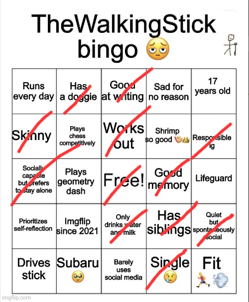 TheWalkingStick bingo | image tagged in thewalkingstick bingo | made w/ Imgflip meme maker