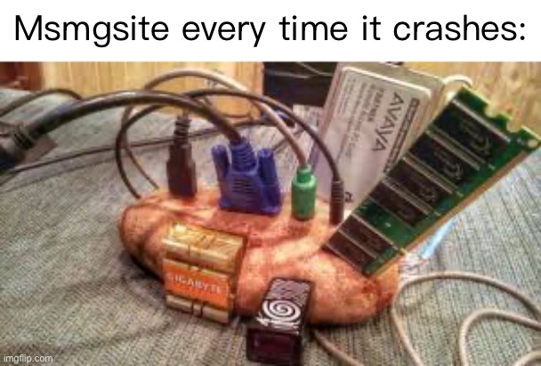 potato server | Msmgsite every time it crashes: | image tagged in potato server,msmg,msmgsite | made w/ Imgflip meme maker