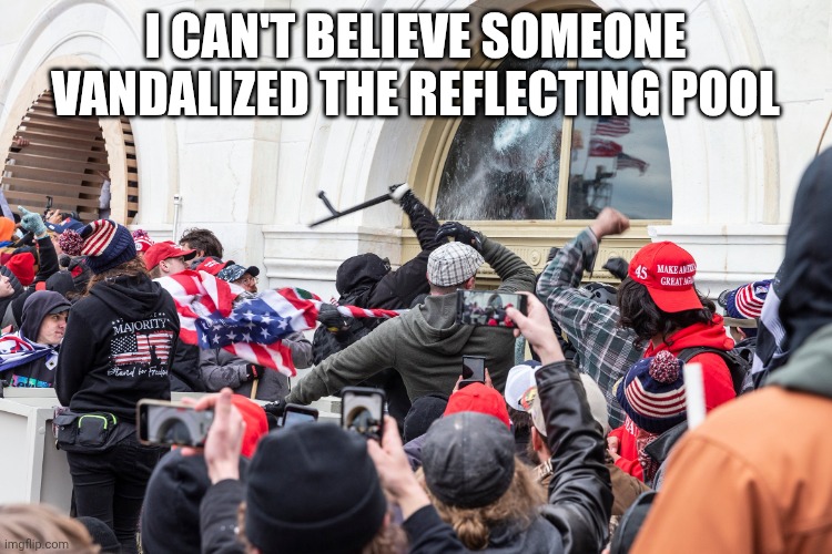 Heavens to Betsy! | I can't believe someone vandalized the reflecting pool | image tagged in capitol riot,trump unfit unqualified dangerous,corruption,donald trump | made w/ Imgflip meme maker