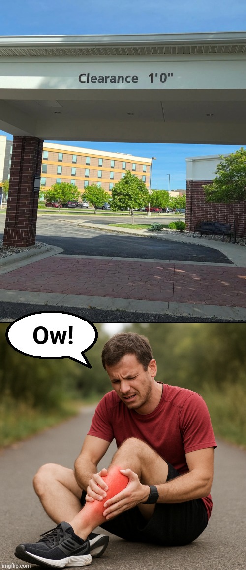 Low bridge! | Ow! | image tagged in memes,low bridge,ow,clearance,one foot | made w/ Imgflip meme maker