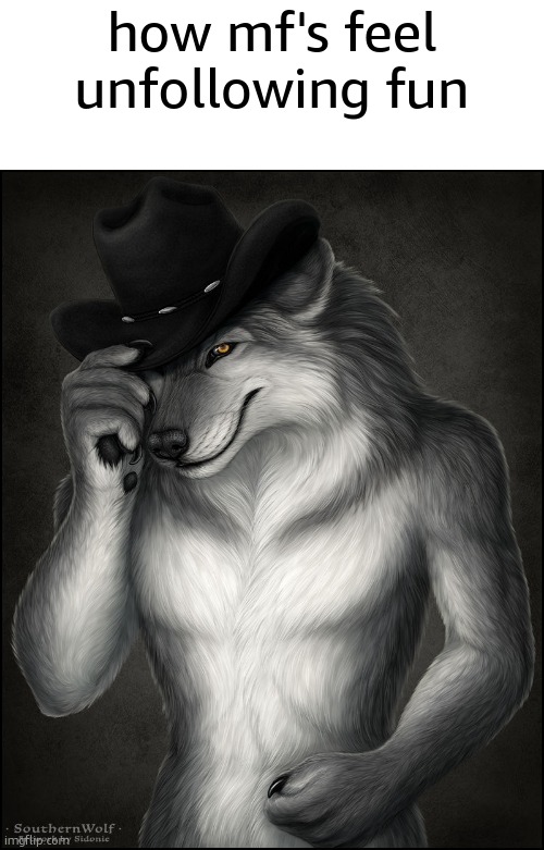 gn | how mf's feel unfollowing fun | image tagged in alpha fedora wolf | made w/ Imgflip meme maker