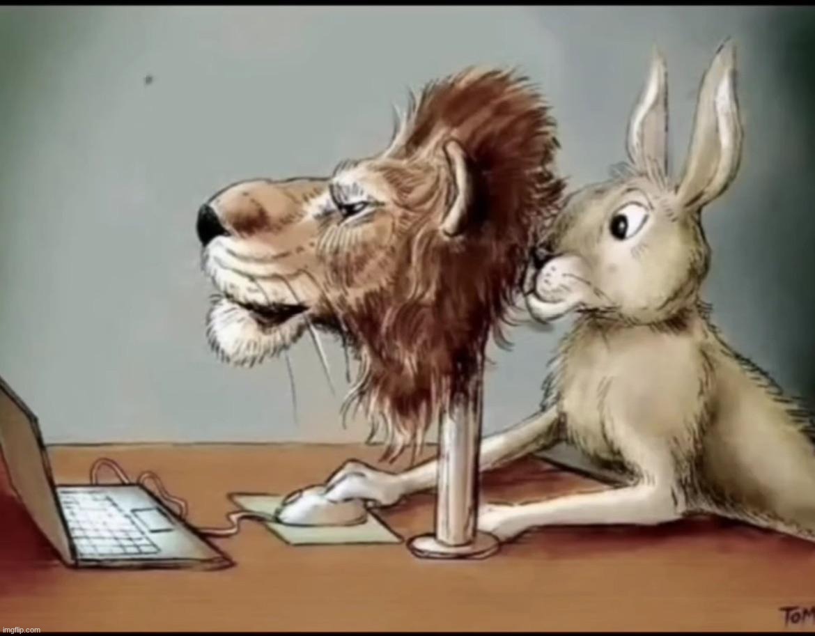 Rabbit hiding behind lion mask | image tagged in rabbit hiding behind lion mask | made w/ Imgflip meme maker
