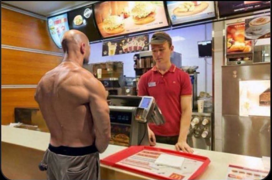 Muscle man ordering  fast food Blank Meme Template