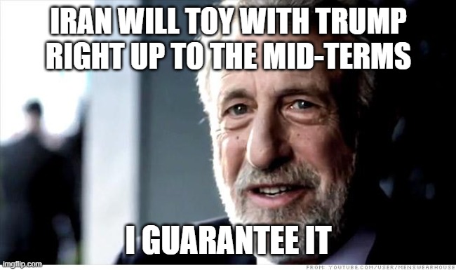 I Guarantee It Meme | iran will toy with trump right up to the mid-terms; I guarantee it | image tagged in memes,i guarantee it | made w/ Imgflip meme maker