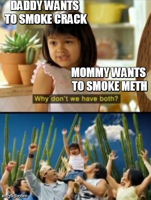 Why Not Both | DADDY WANTS TO SMOKE CRACK MOMMY WANTS TO SMOKE METH | image tagged in memes,why not both | made w/ Imgflip meme maker